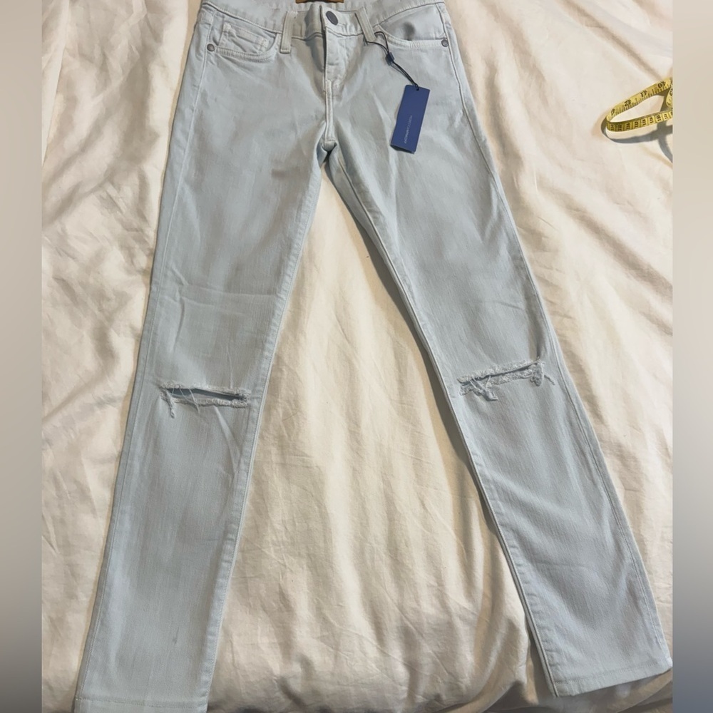Rebecca Minkoff Sky Blue Thompson Twill Mid Rise Distressed Skinny Jeans NWT